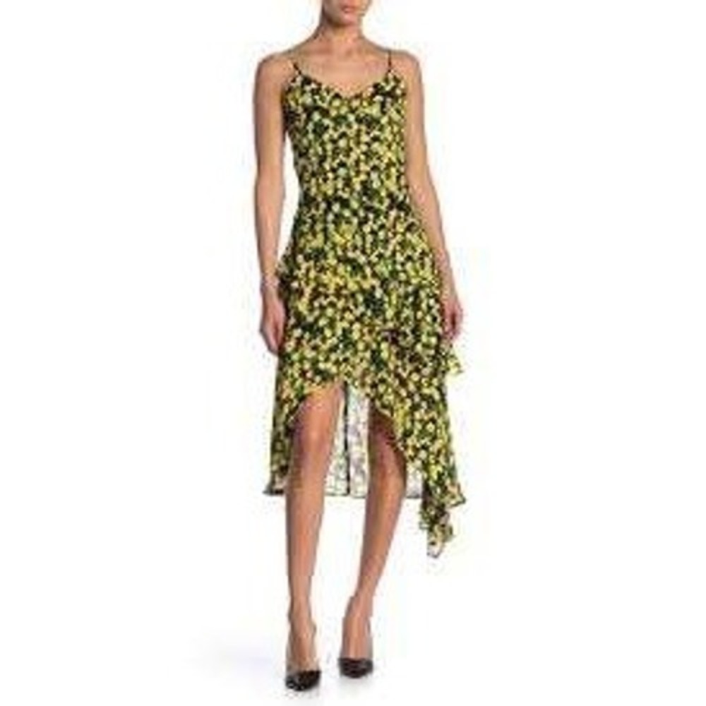 Parker Lemon Print Ruffle Dress L Asymmetrical‎